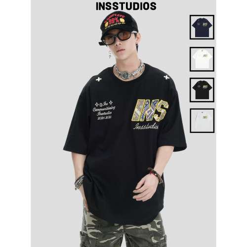 INSstudios编织贴布刺绣LOGO短袖