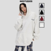 「前后LOGO印花连帽卫衣」宽松加绒帽衫 INSstudios 国潮美式 上衣