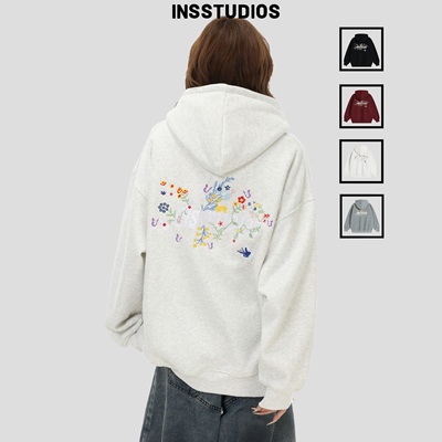 INSstudios花丛刺绣LOGO连帽卫衣
