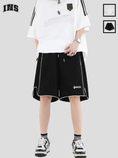 宽松五分裤 小LOGO刺绣开叉运动短裤 子 国潮牌情侣美式 INSstudios