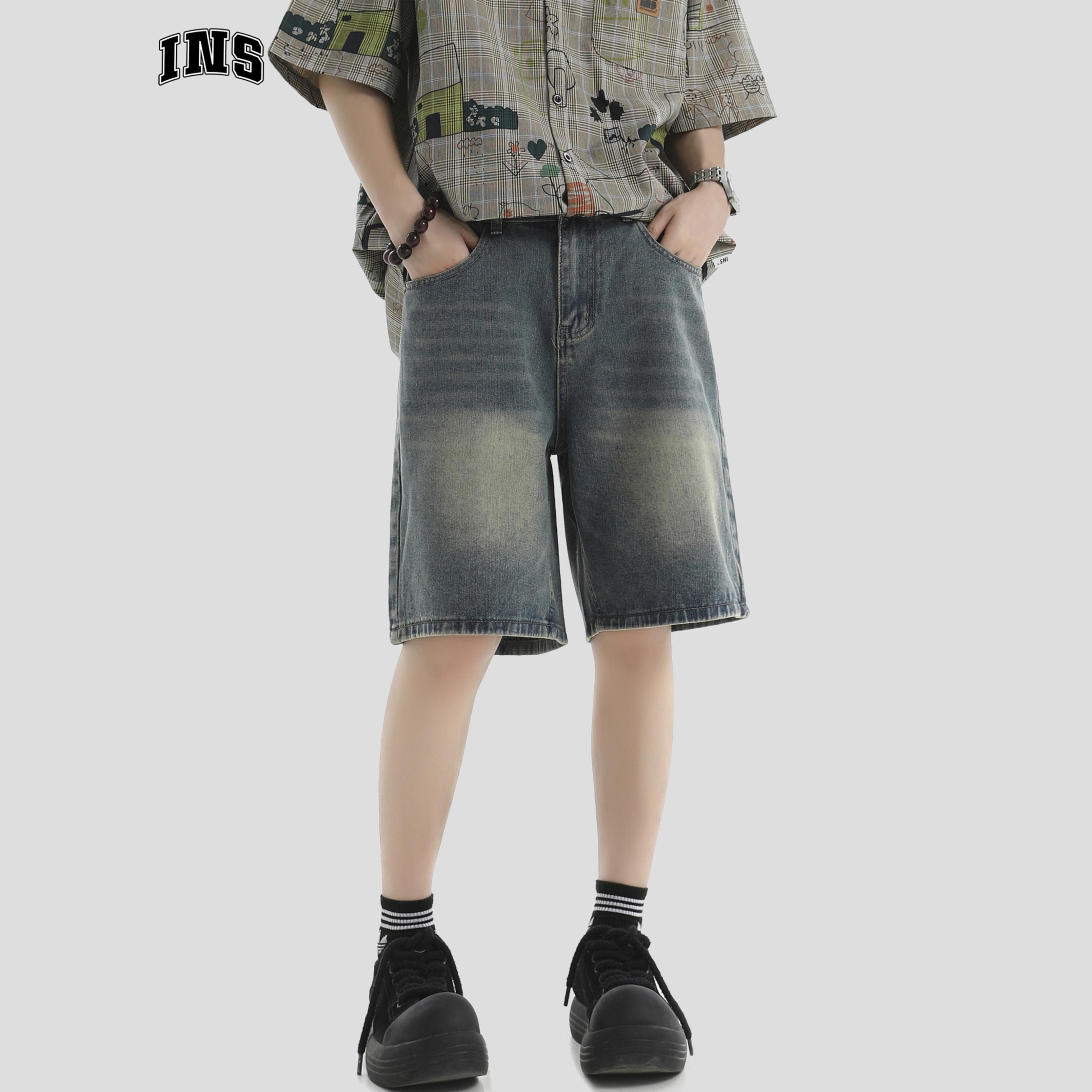 INSstudios复古渐变水洗牛仔短裤