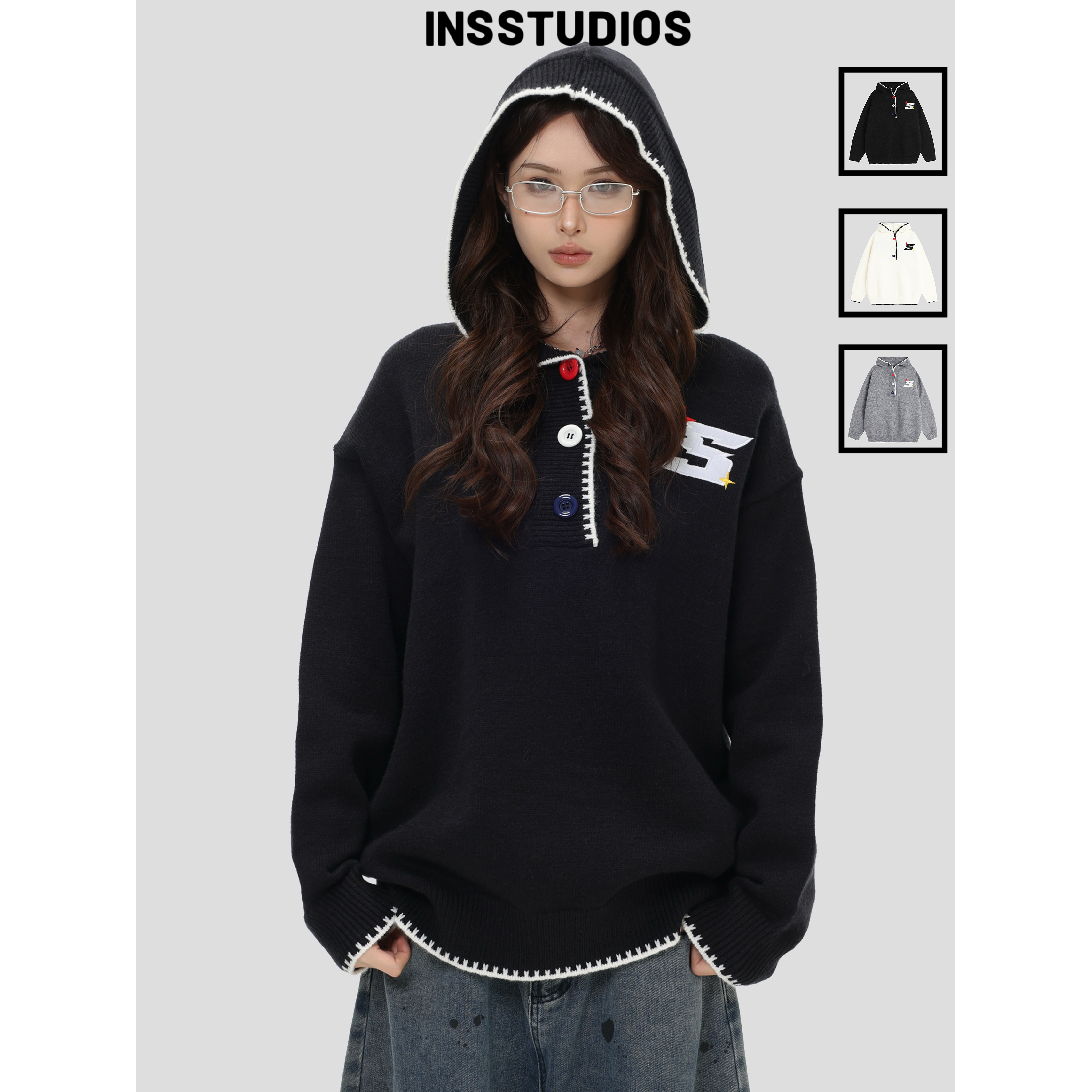 INSstudios多巴胺彩色纽扣毛衣