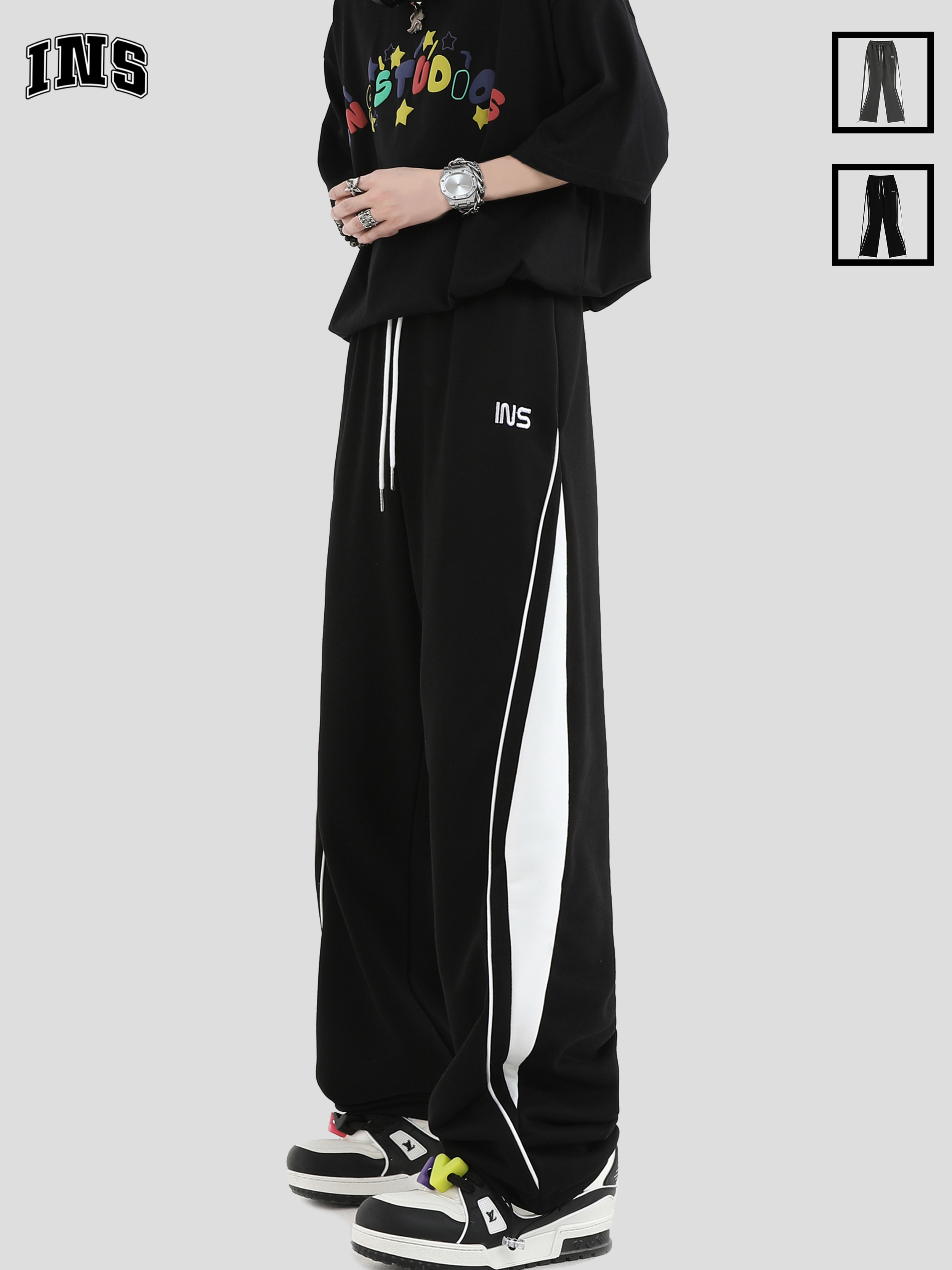 INSstudios撞色拼接抽绳运动裤