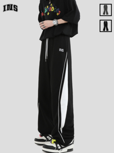 宽松垂感休闲卫裤 撞色拼接抽绳运动裤 国潮牌情侣美式 INSstudios