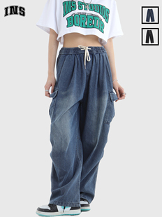长裤 国潮情侣街头复古水洗宽松工装 男 贴袋廓形牛仔裤 INSstudios
