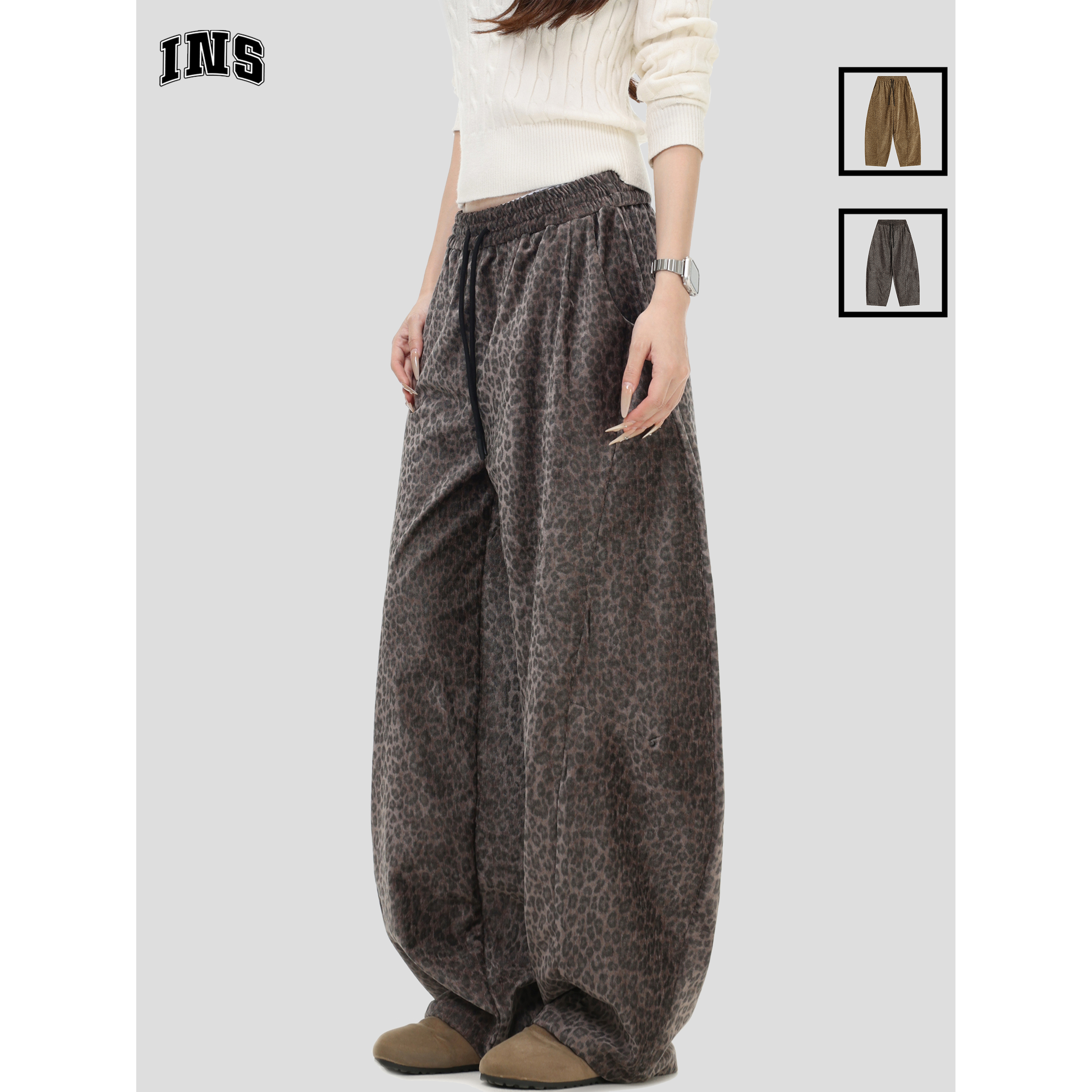 INSstudios渲染豹纹弯刀休闲裤