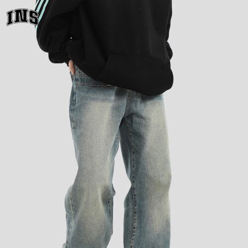 INSstudios做旧水洗蓝色牛仔裤