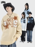 Ретро трикотажный свитер с круглым воротником, в американском стиле, с печатью вашего логотипа, оверсайз