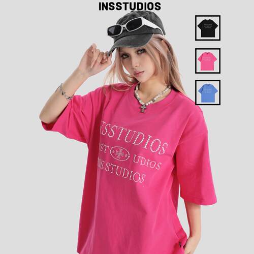 INSstudios烫钻珍珠LOGO短袖