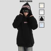 男 手写刺绣LOGO连帽卫衣宽松加绒帽衫 INSstudios 国潮牌情侣美式
