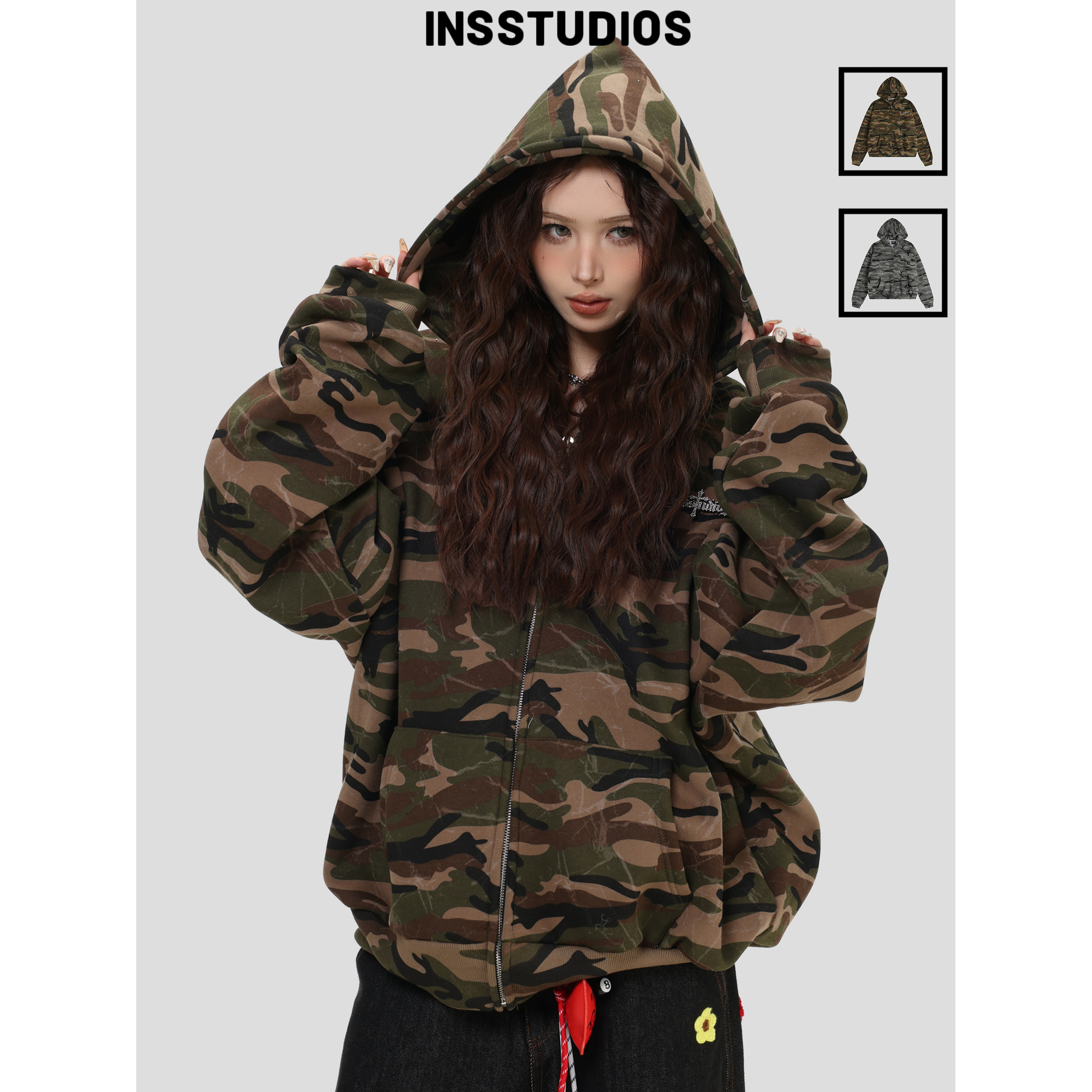 INSstudios「斑驳迷彩连帽卫衣」
