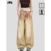 宽松直筒休闲长裤 渐变烫钻宝石牛仔裤 国潮牌情侣美式 INSstudios