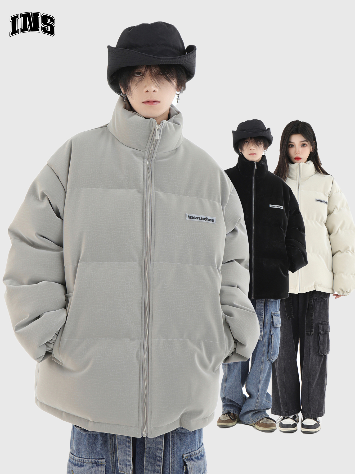 INSstudios美式纹路感棉服外套