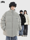 情侣美式 INSstudios 国潮牌冬季 胶标纹理感棉服宽松棉衣PU皮外套