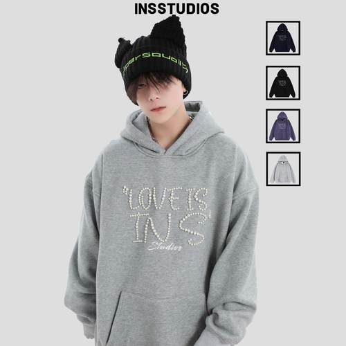 INSstudios珍珠LOGO连帽卫衣