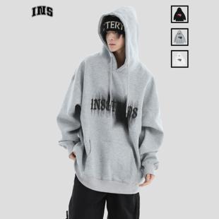 男 涂鸦发泡LOGO连帽卫衣宽松上衣帽衫 INSstudios 国潮牌情侣美式