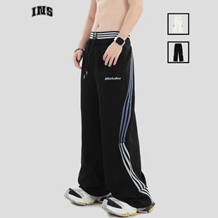 宽松运动休闲长裤 刺绣LOGO拼接织带卫裤 国潮情侣美式 INSstudios