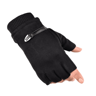 南极人手套男款冬季半指户外保暖骑车露半指加绒防风骑行摩托触屏