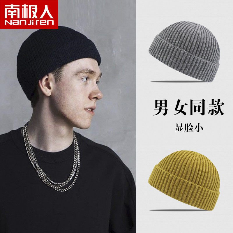 南极人帽子男冬季针织毛线帽嘻哈潮牌新款冷帽大头围黑色西瓜棉帽