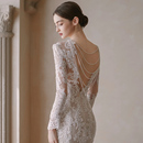 蕾丝鱼尾新娘结婚晚宴主持女裙婚纱修身 2025新款 裙 凡尔赛宫