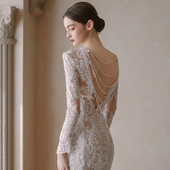 裙 蕾丝鱼尾新娘结婚晚宴主持女裙婚纱修身 凡尔赛宫 2025新款