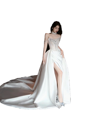 【珍白】2025新款新娘婚纱礼服公主外景法式轻奢森系轻纱小拖尾女