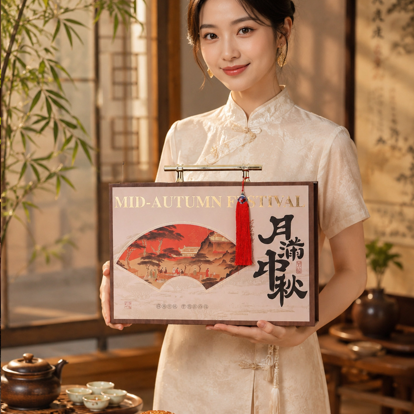 新款中秋月饼礼盒包装盒中秋节空盒古典中式风格手提盒送礼月饼盒
