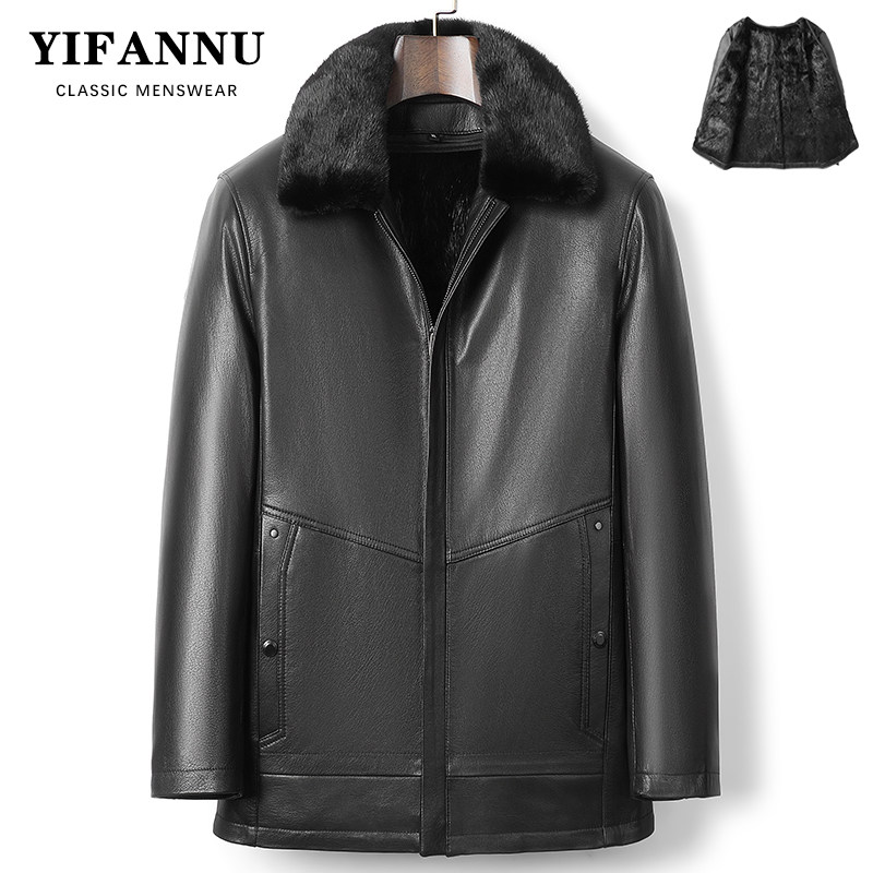 冬季海宁真皮皮衣男山羊皮水貂翻领加厚内胆貂皮大衣皮草夹克外套