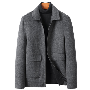 秋冬新款双面毛呢外套男士中青年休闲零羊绒夹克短款双色羊毛大衣