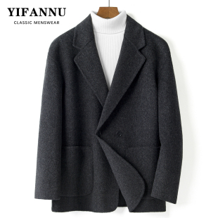 短款 纯羊毛双面毛呢子大衣秋冬季 宽松通勤小西服加厚外套 男装 新款