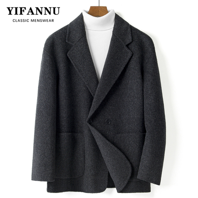 秋冬纯羊毛双面呢西服大衣外套厚