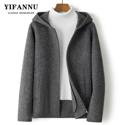 男士秋冬短款宽松连帽双面呢夹克