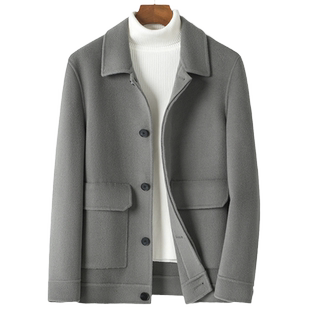 秋冬双面呢全羊毛夹克男士短款翻领毛呢子大衣非羊绒时尚通勤外套
