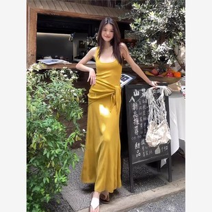 【棉高品质】配披肩姜黄色低调复古欧若风修身包臀A字连衣裙