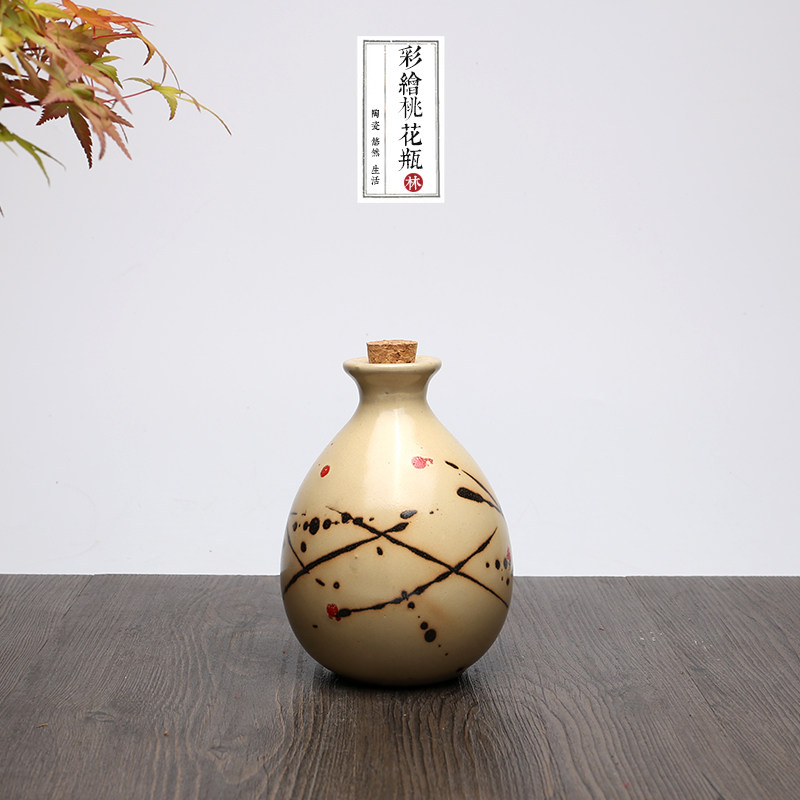1斤手抓瓶陶瓷酒瓶 手工彩绘桃花酒壶 花瓶喇叭家用酒瓶摆件坛子