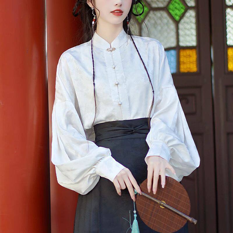 马面裙上衣2026春季新中式国风改良白色衬衫日常通勤汉服立领衬衣