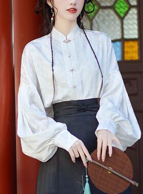 马面裙上衣2026春季新中式国风改良白色衬衫日常通勤汉服立领衬衣