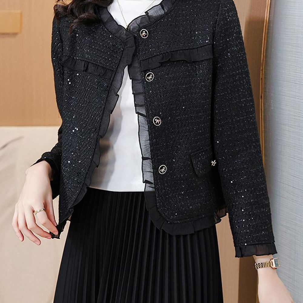 秋季时尚法式黑色短外套2001