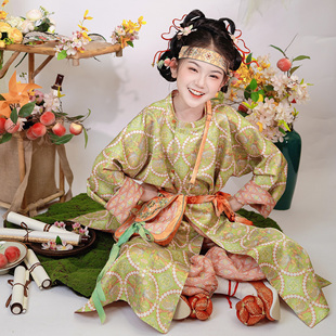 玉门春洛竹原创汉服春夏复原款 日常儿童 唐圆领袍女童圆领袍灯笼裤