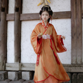 洛竹儿童复原战国袍2026春秋新款 中国风交叉领直裾袍交领女童汉服