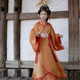 洛竹儿童复原战国袍2025春秋新款中国风交叉领直裾袍交领女童汉服