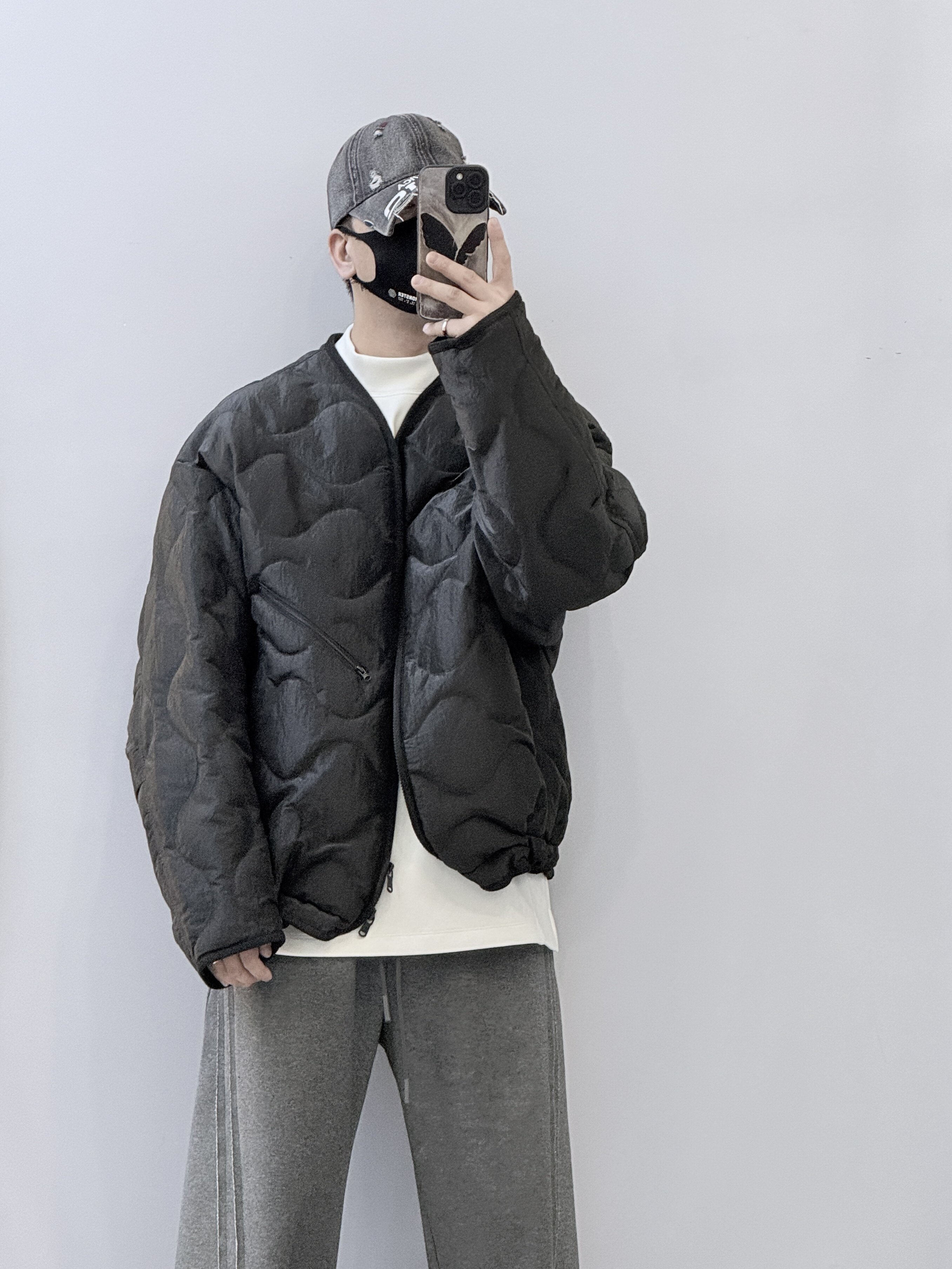 无领轻薄羽绒服男潮流宽松休闲