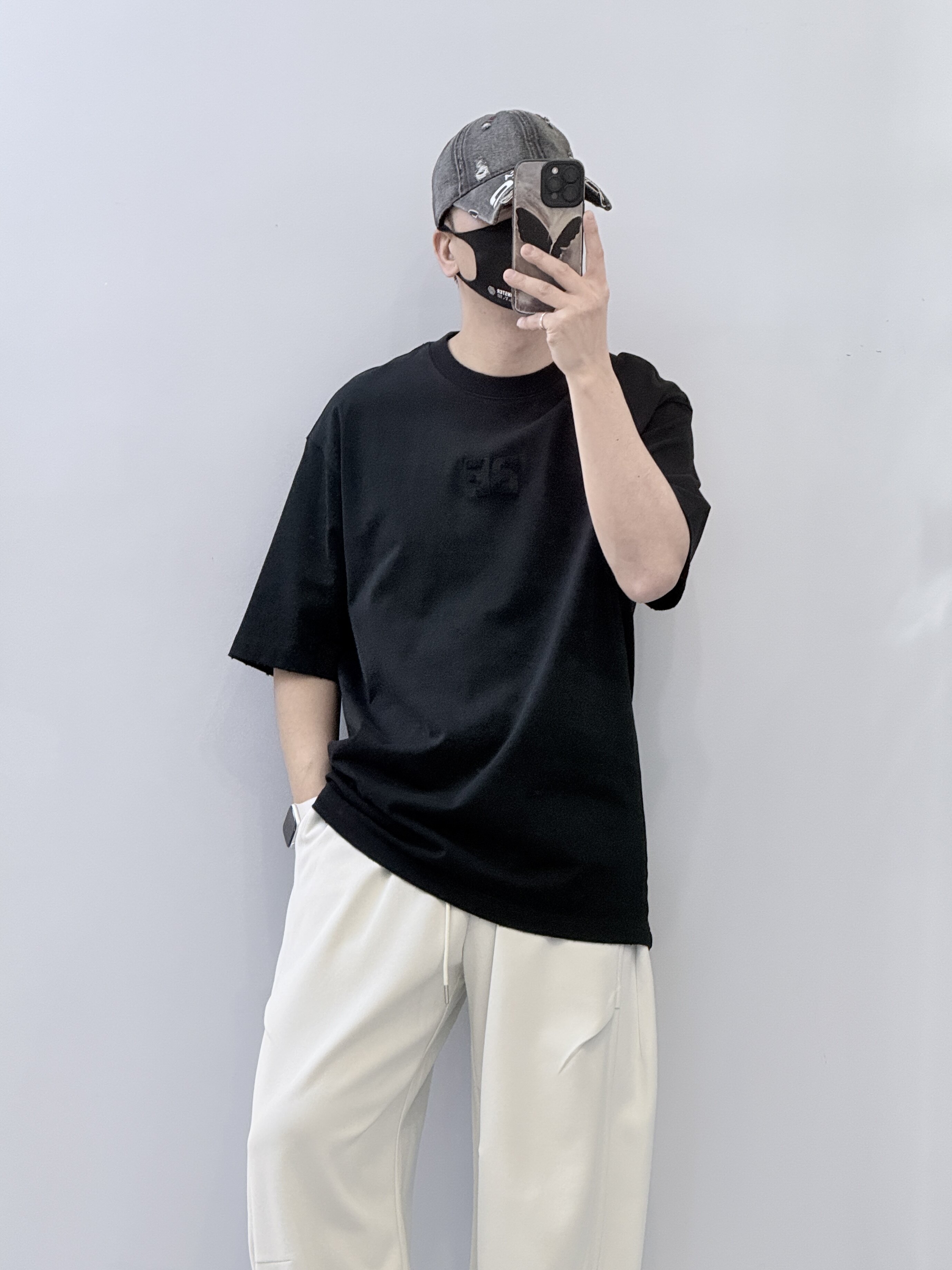 潮牌美式高街水洗刺绣短袖男夏季纯棉宽松休闲百搭圆领半袖上衣