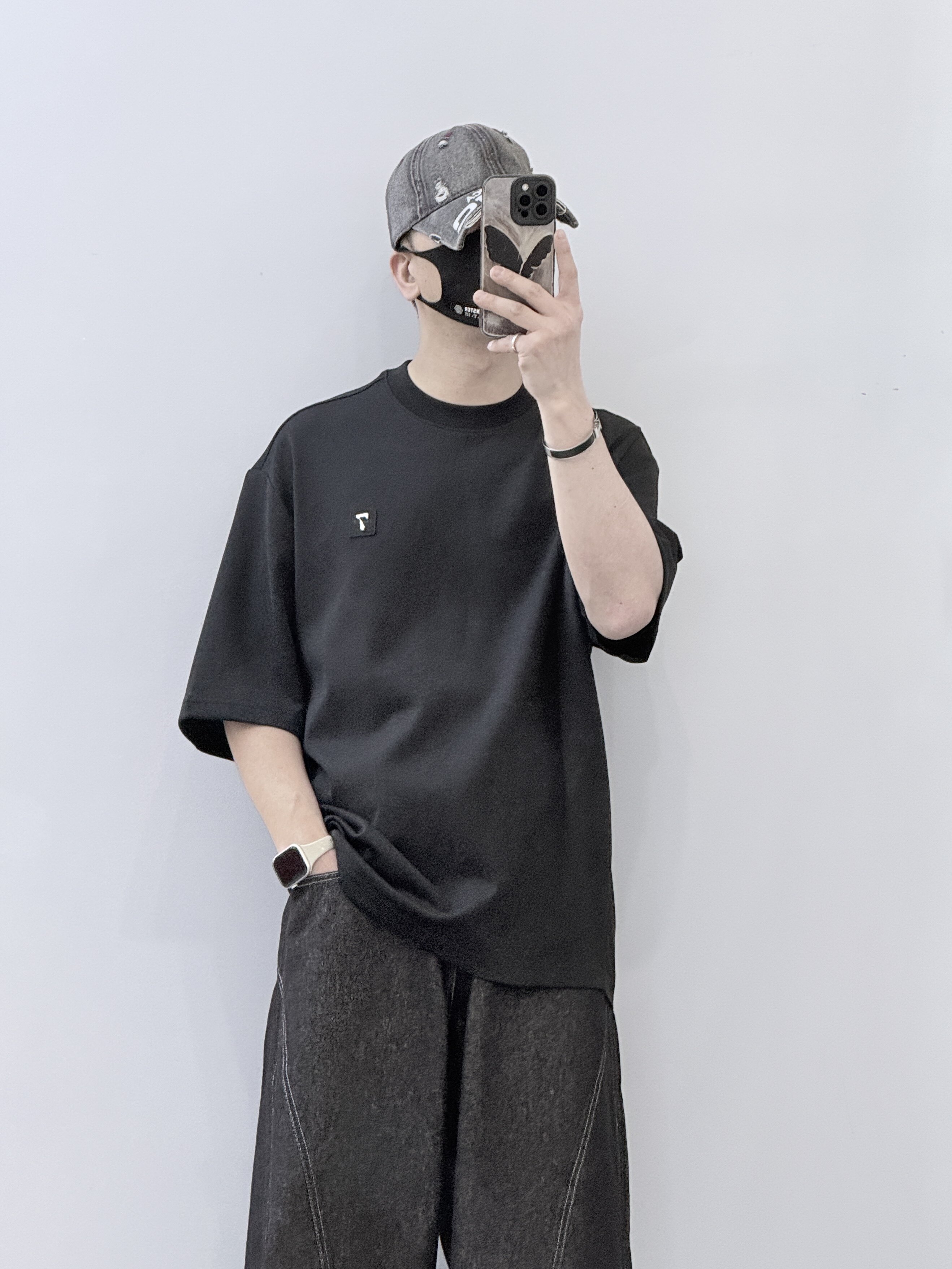 潮牌美式高街拼接短袖男夏季宽松休闲百搭圆领廓形简约T恤上衣