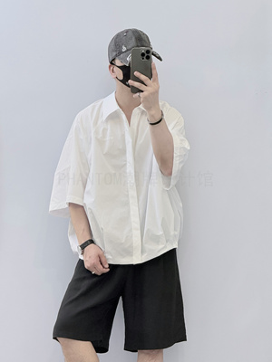 夏季美式宽松短袖衬衫男