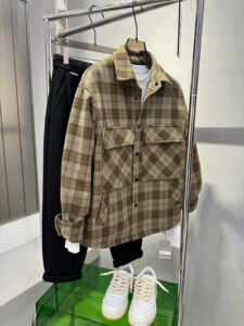 格子羽绒服外套男冬季新款时尚宽松重磅翻领保暖痞帅衬衫夹克潮流