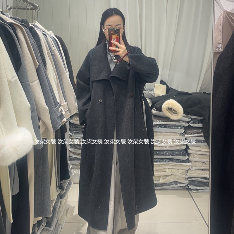 新款韩版简约时尚双面羊毛大衣中长款大版女装保暖显瘦设计感呢子