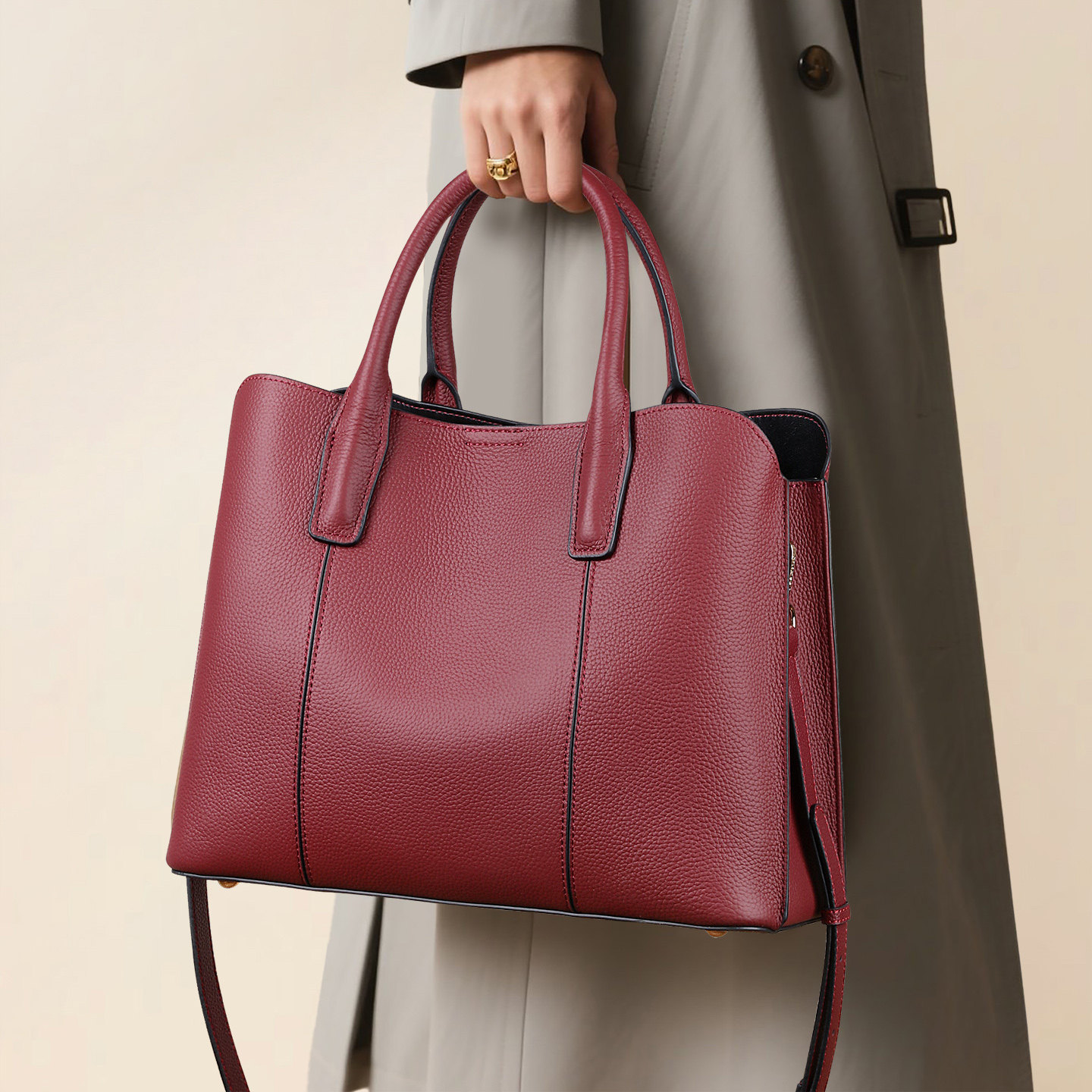 手提包大容量通勤托特包包女式2025新款头层牛皮女包红色妈妈大包,箱包皮具/热销女包/男包,托特包,淘宝优惠券,粉丝福利购,淘宝优惠卷