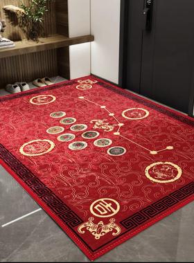 七星九运过门垫金黄色帝钱太极八卦地毯入户可擦洗皮革地垫