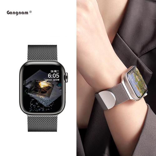 适用华为fit3/4表带智能手表watchfit三代米兰尼斯替换带watch夏天磁吸金属钢表链new女生腕带男配件回环珍珠